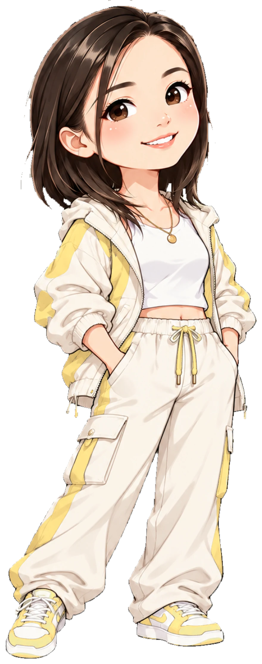 Julie 的个人形象：黄白运动套装插画